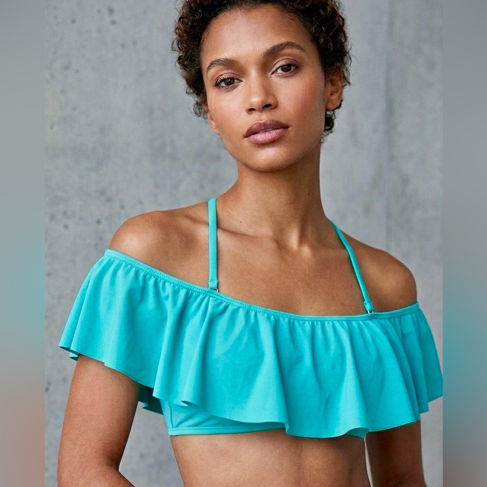 Bikini top off the shoulder swimwear pool beach swim MEDIUM teal party dance